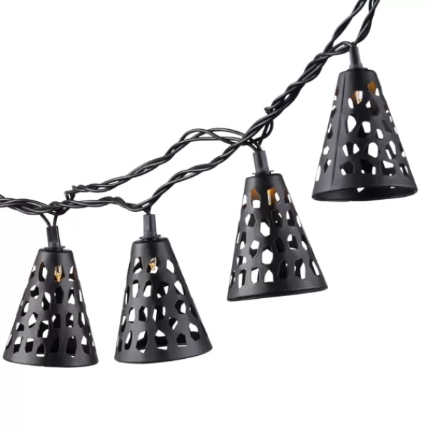 Outdoor Lighting-Kirkland's Home Cutout Cone Outdoor String Lights Black