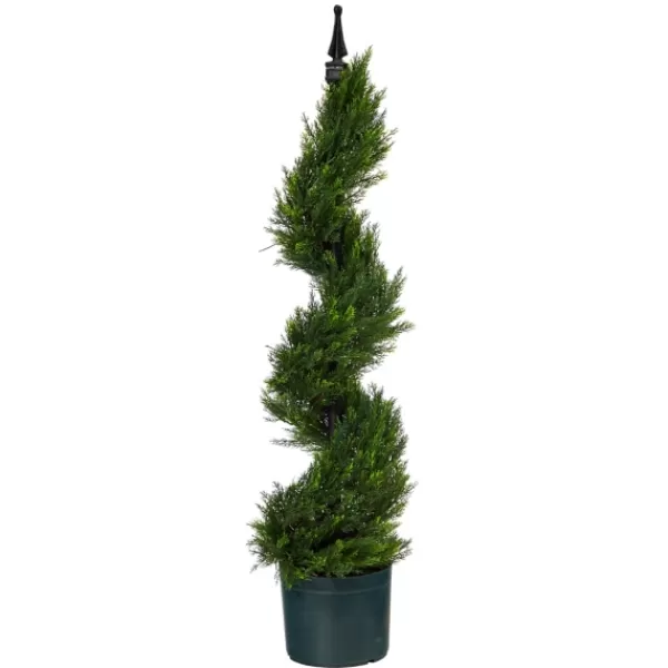 Trees & Topiaries-Kirkland's Home Cypress Spiral Metal Pole Topiary In Black Planter