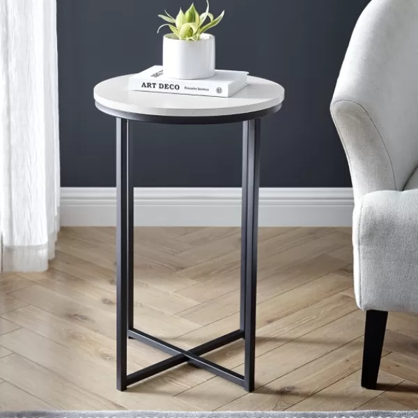 Accent & End Tables-Kirkland's Home Daisy Faux Marble X Base Accent Table