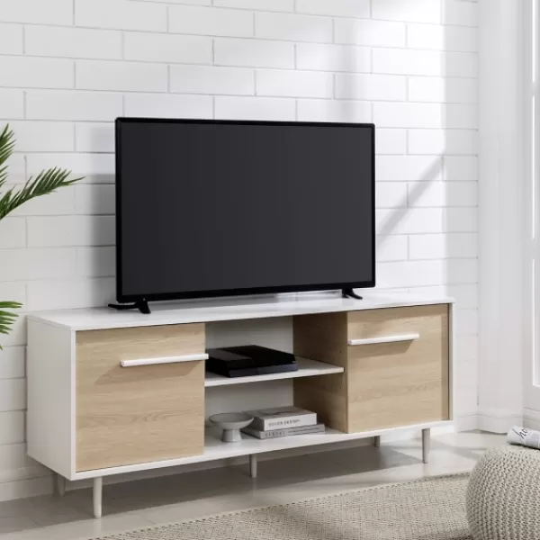 Tv Stands & Media Consoles-Kirkland's Home Daisy Oak Wood Open Storage Tv Stand White