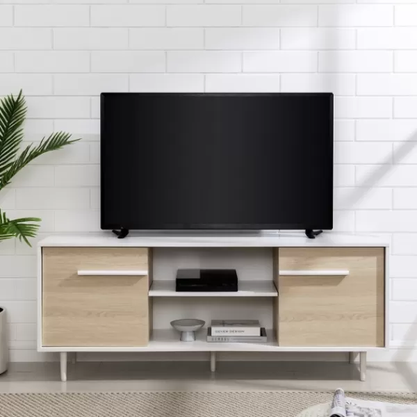 Tv Stands & Media Consoles-Kirkland's Home Daisy Oak Wood Open Storage Tv Stand White