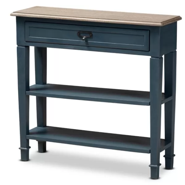 Console Tables-Kirkland's Home Daphne Blue Bayur Wood Two-Shelf Console Table