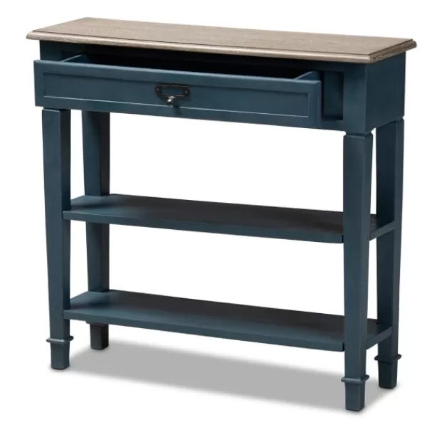 Console Tables-Kirkland's Home Daphne Blue Bayur Wood Two-Shelf Console Table