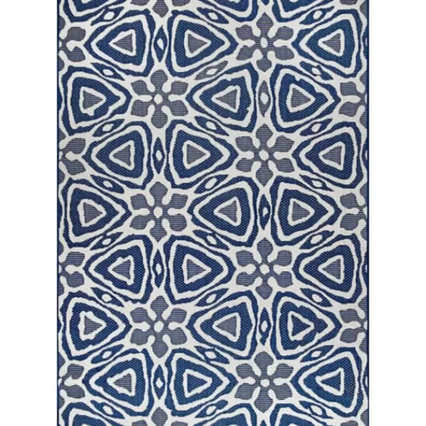 Outdoor Rugs-Kirkland's Home Darcie Blue Geometric Outdoor Rug, 5X8 Blue/Gray