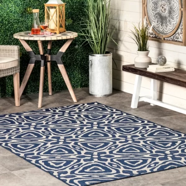 Outdoor Rugs-Kirkland's Home Darcie Blue Geometric Outdoor Rug, 5X8 Blue/Gray