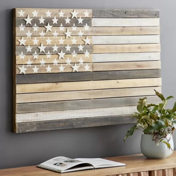 Wall Plaques-Kirkland's Home Dark American Flag Wooden Wall Sculpture Brown