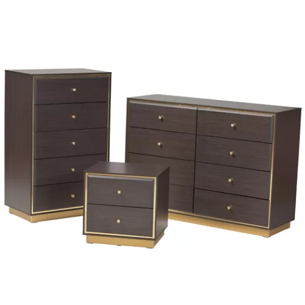 Dressers & Chests-Kirkland's Home Dark And Gold Wood 3-Pc. Dresser Set Brown