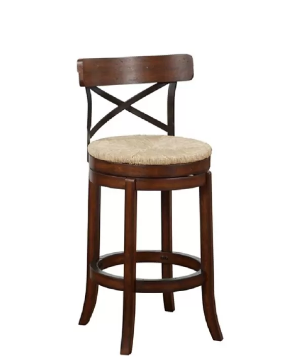 Bar Stools & Counter Height Stools-Kirkland's Home Dark Brown Wood And Seagrass Swivel Bar Stool Tan