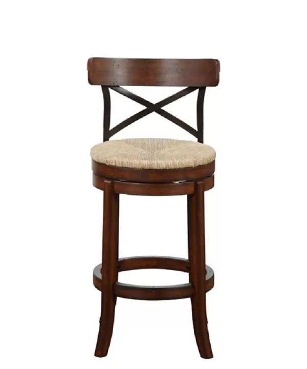 Bar Stools & Counter Height Stools-Kirkland's Home Dark Brown Wood And Seagrass Swivel Bar Stool Tan