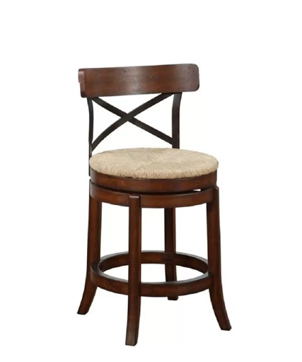 Bar Stools & Counter Height Stools-Kirkland's Home Dark Brown Wood And Seagrass Swivel Counter Stool Tan