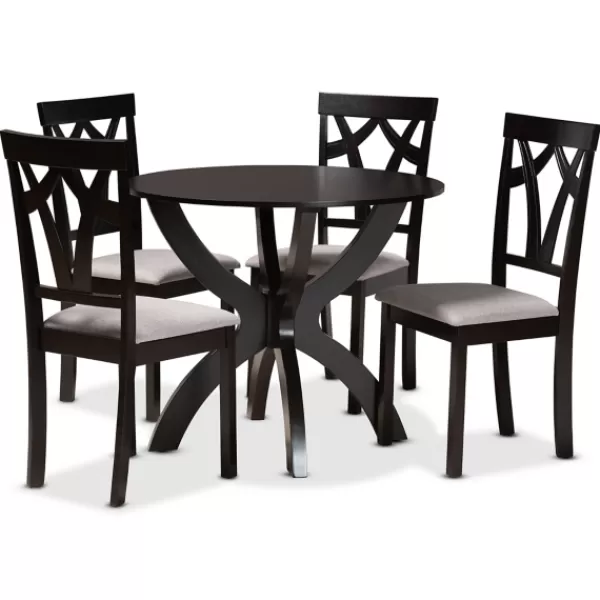 Dining Tables-Kirkland's Home Dark Brown Wood Tripod Table 5-Pc. Dining Set Gray