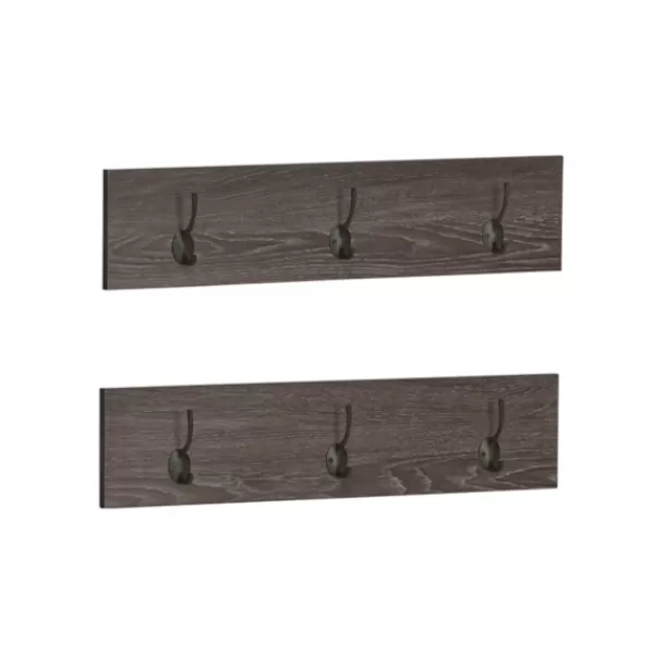 Hooks-Kirkland's Home Dark Brown Wooden 3-Hook Coat Racks, Set Of 2