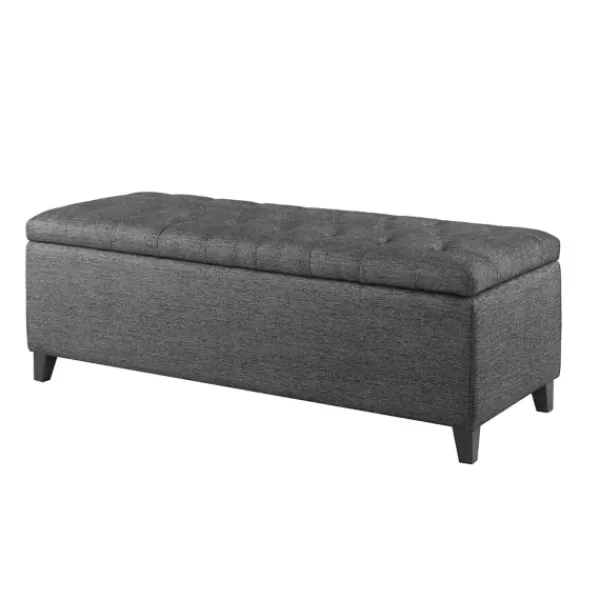 Benches & Ottomans-Kirkland's Home Dark Button Tufted Storage Bench Gray