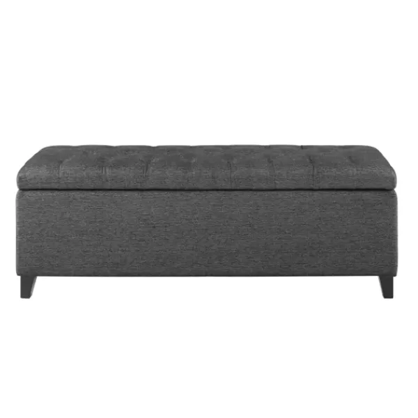 Benches & Ottomans-Kirkland's Home Dark Button Tufted Storage Bench Gray