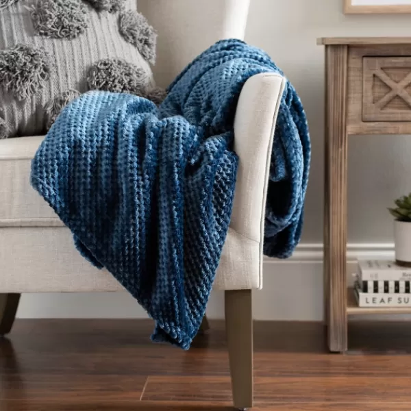 Blankets & Throws-Kirkland's Home Dark Denim Heavenly Plush Bubble Throw Blue