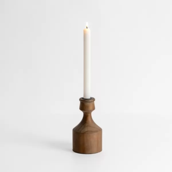 Candle Holders-Kirkland's Home Dark Eucalyptus Wood Taper Candle Holder, 6 In. Brown