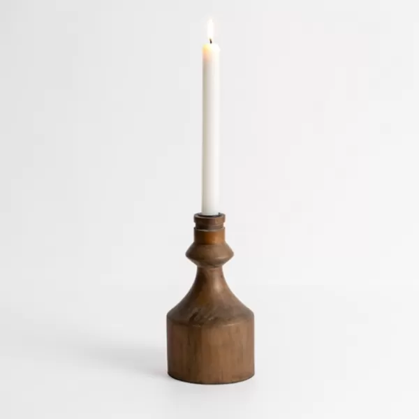 Candle Holders-Kirkland's Home Dark Eucalyptus Wood Taper Candle Holder, 8 In. Brown