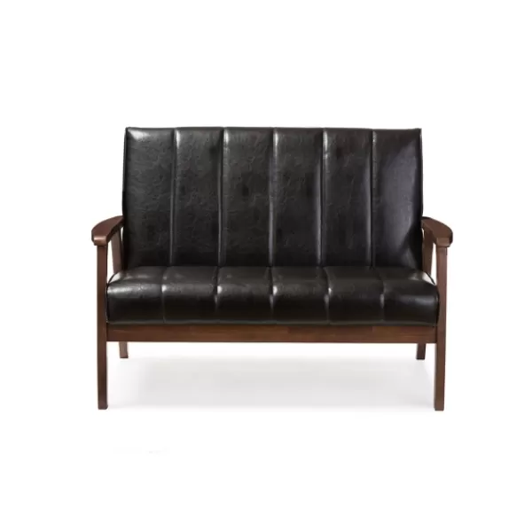 Sofas & Loveseats-Kirkland's Home Dark Faux Leather Channel Loveseat, 31 In. Brown