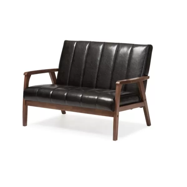 Sofas & Loveseats-Kirkland's Home Dark Faux Leather Channel Loveseat, 31 In. Brown