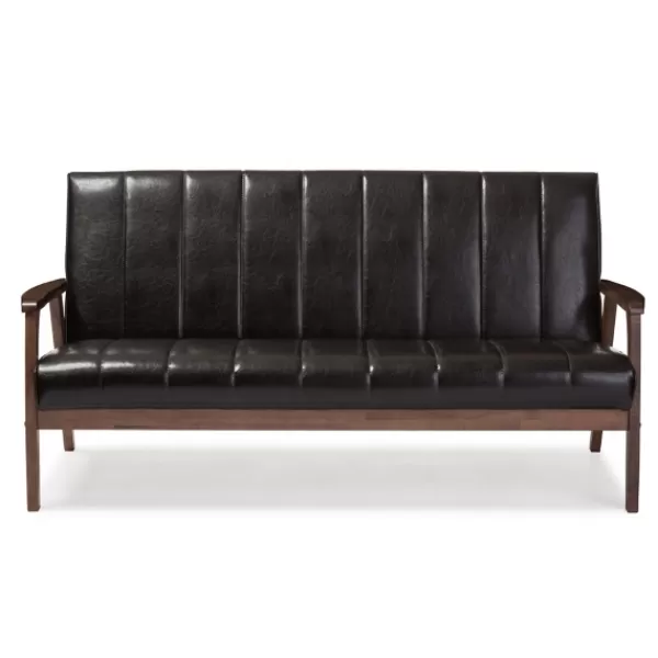 Sofas & Loveseats-Kirkland's Home Dark Faux Leather Channel Sofa, 63 In. Brown