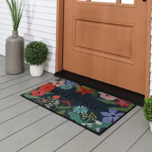 Doormats-Kirkland's Home Dark Floral Welcome Rubber Doormat Multi