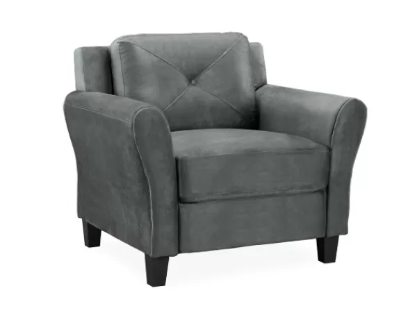 Accent Chairs-Kirkland's Home Dark Kelly Microfiber Rolled Arm Chair Gray