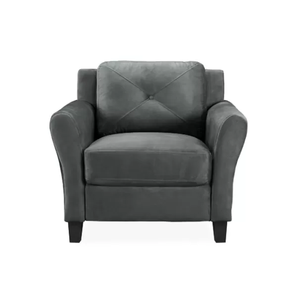 Accent Chairs-Kirkland's Home Dark Kelly Microfiber Rolled Arm Chair Gray