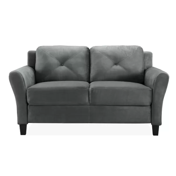 Sofas & Loveseats-Kirkland's Home Dark Kelly Microfiber Rolled Arm Loveseat Gray