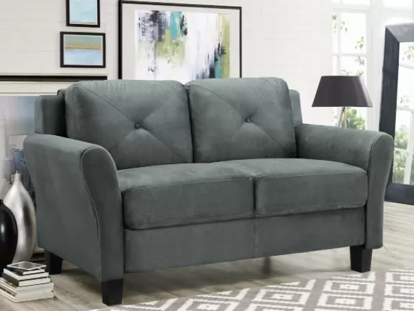 Sofas & Loveseats-Kirkland's Home Dark Kelly Microfiber Rolled Arm Loveseat Gray