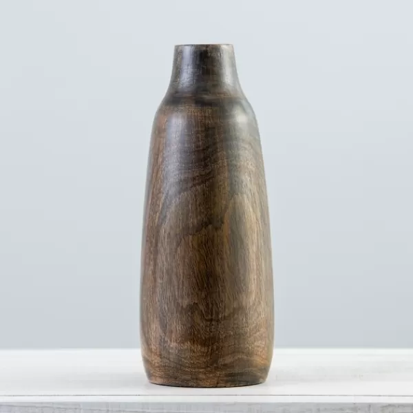 Vases-Kirkland's Home Dark Mango Wood Vase, 12 In. Gray