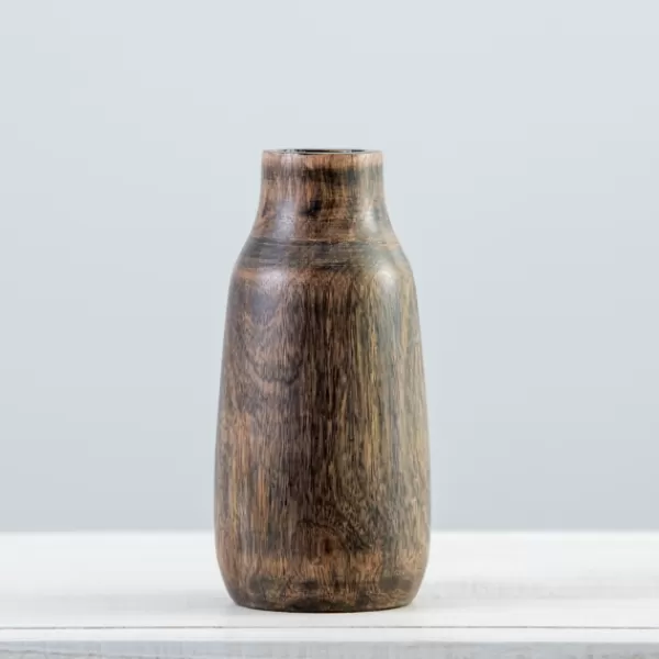 Vases-Kirkland's Home Dark Mango Wood Vase, 8 In. Gray