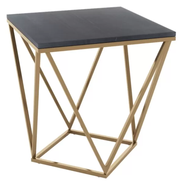 Accent & End Tables-Kirkland's Home Dark Marble And Gold Geometric Accent Table Gray