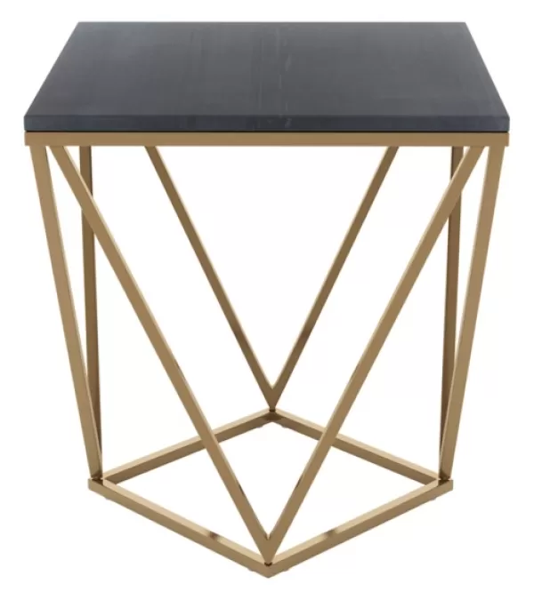 Accent & End Tables-Kirkland's Home Dark Marble And Gold Geometric Accent Table Gray