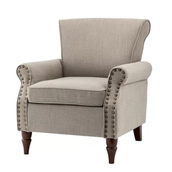 Accent Chairs-Kirkland's Home Dark Miriam Nailhead Trim Armchair Gray