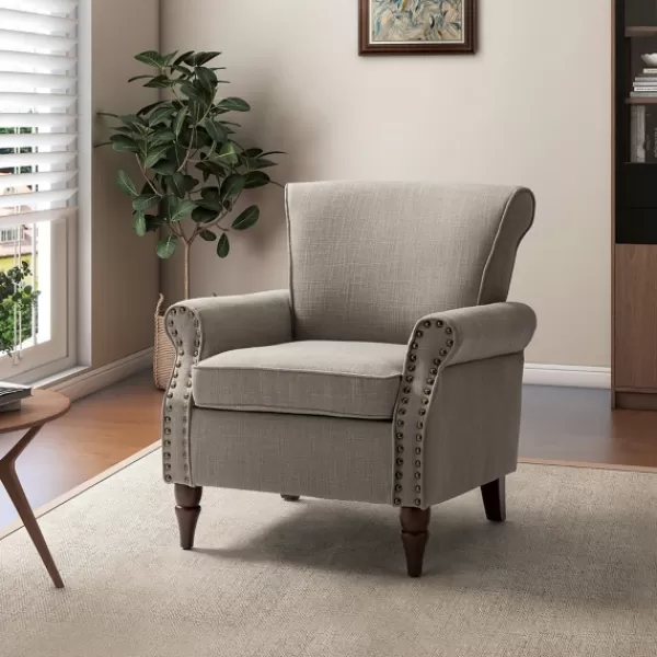 Accent Chairs-Kirkland's Home Dark Miriam Nailhead Trim Armchair Gray