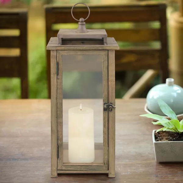 Lanterns-Kirkland's Home Dark Stain Distressed Lantern Brown