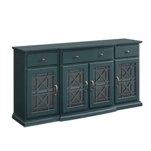 Cabinets & Sideboards-Kirkland's Home Dark Teal Tiered Fretwork Cabinet Blue