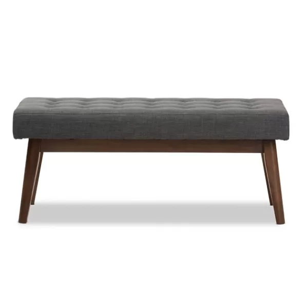 Benches & Ottomans-Kirkland's Home Dark Tufted Walnut Wood Bench Gray