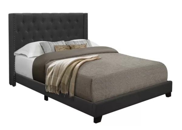 Beds & Headboards-Kirkland's Home Dark Upholstered Button Tufted Wing Queen Bed Gray