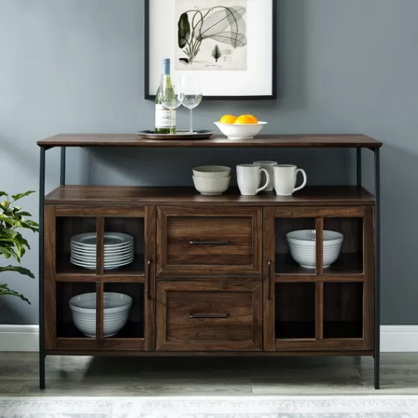 Cabinets & Sideboards-Kirkland's Home Dark Walnut 3-Door Industrial Sideboard And Buffet Brown