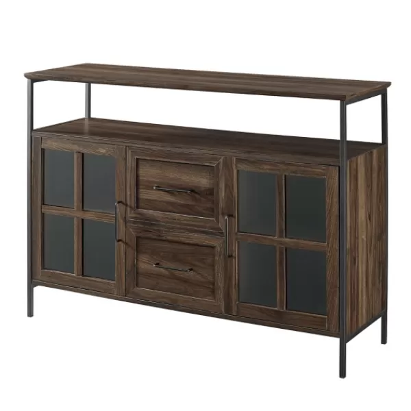 Cabinets & Sideboards-Kirkland's Home Dark Walnut 3-Door Industrial Sideboard And Buffet Brown