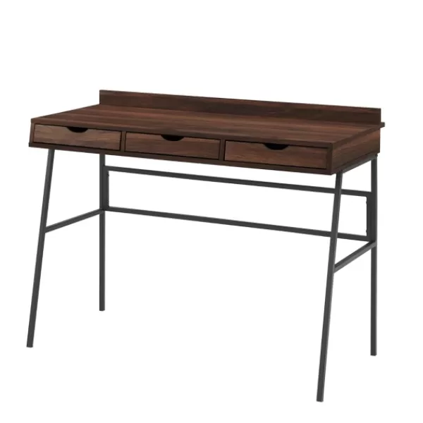 Office Furniture-Kirkland's Home Dark Walnut Angled 3-Drawer Desk