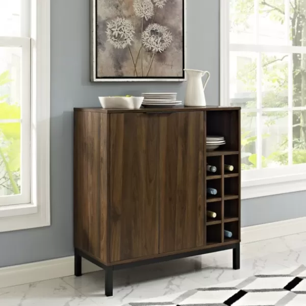 Cabinets & Sideboards-Kirkland's Home Dark Walnut Bar Cabinet With Wine Storage Brown