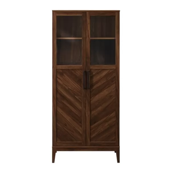 Cabinets & Sideboards-Kirkland's Home Dark Walnut Chevron Wooden Storage Cabinet Brown