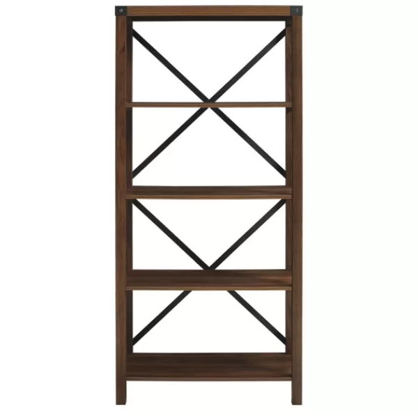 Bookshelves-Kirkland's Home Dark Walnut Farmhouse Metal Bookcase Brown