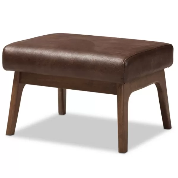 Benches & Ottomans-Kirkland's Home Dark Walnut Faux Leather Ottoman Brown