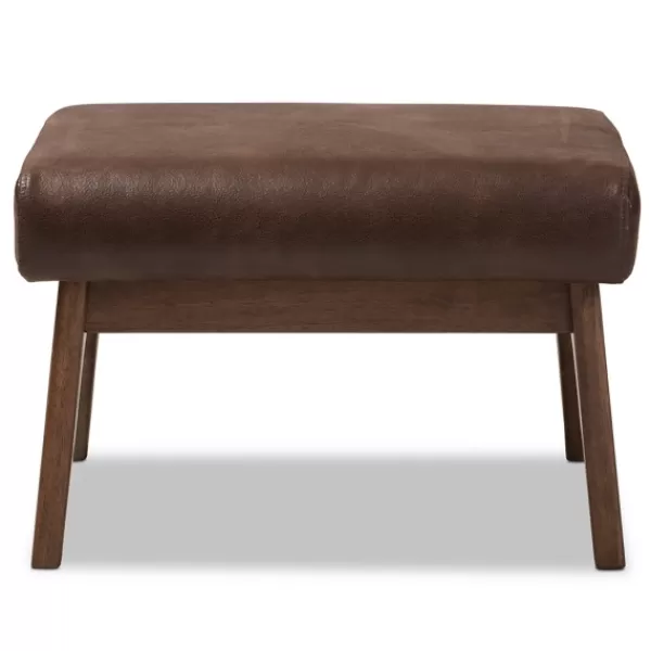 Benches & Ottomans-Kirkland's Home Dark Walnut Faux Leather Ottoman Brown