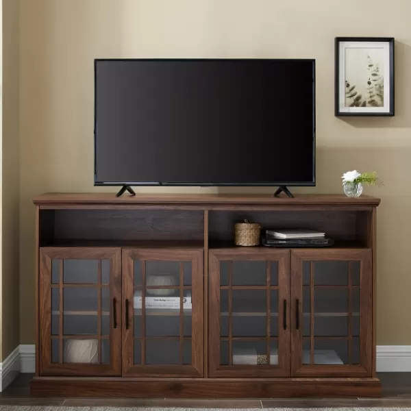 Tv Stands & Media Consoles-Kirkland's Home Dark Walnut Glass Door Classic Tv Stand Brown