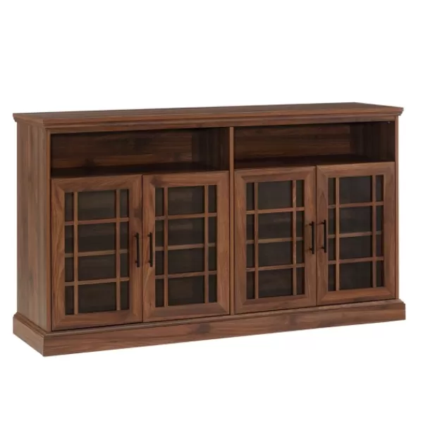 Tv Stands & Media Consoles-Kirkland's Home Dark Walnut Glass Door Classic Tv Stand Brown