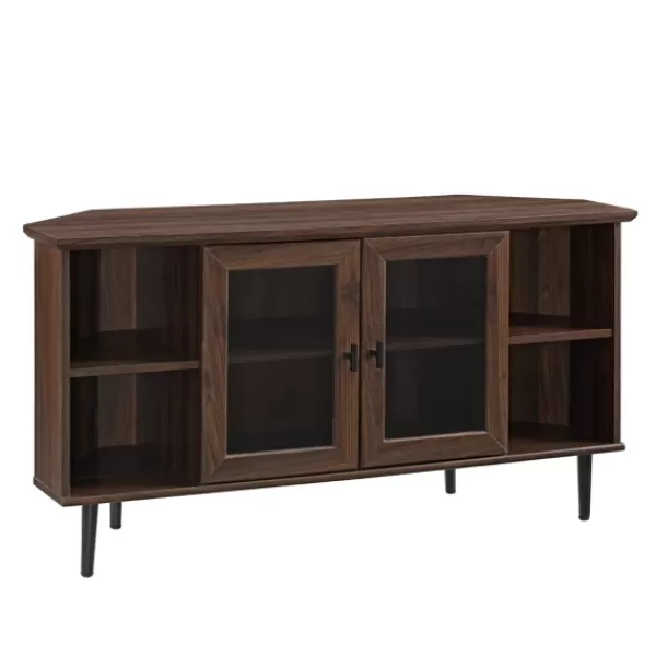 Tv Stands & Media Consoles-Kirkland's Home Dark Walnut Glass Door Corner Tv Stand Brown